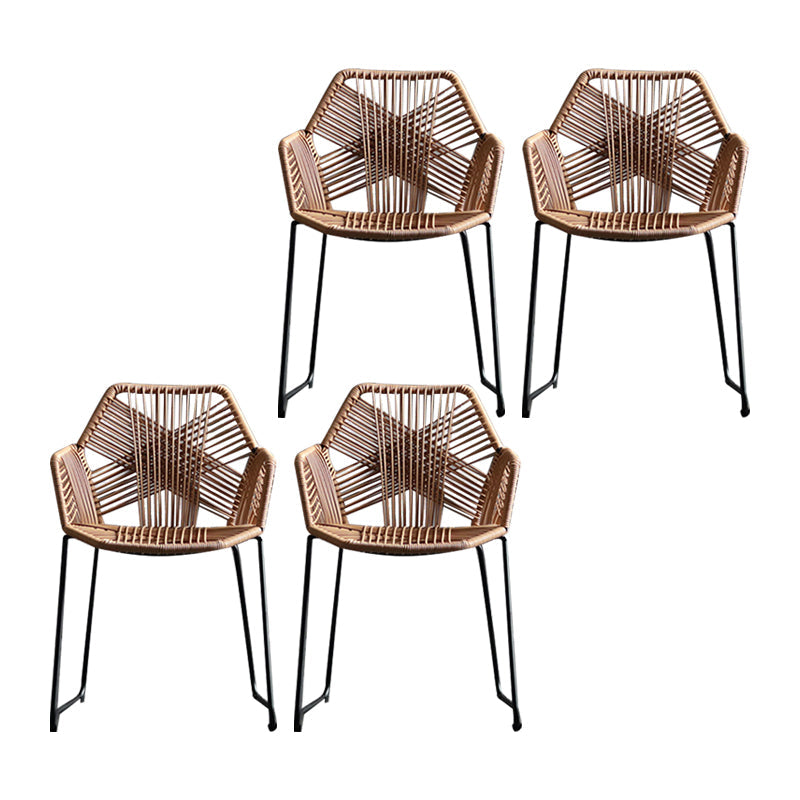 Industrial Design Open Back Dining Side Chairs Rattan Patio Dining Side Chair Coffee 4 Piece Set Clearhalo ' kitchen&dining_furn' 'Dining Chairs' 'Dining Tables & Seating' 'dining_chair' 'furn' 'furn_dining_chair' 'Furniture' 'furniture_dining_chair' 'Kitchen & Dining Furniture' 'kitchen' 4468278
