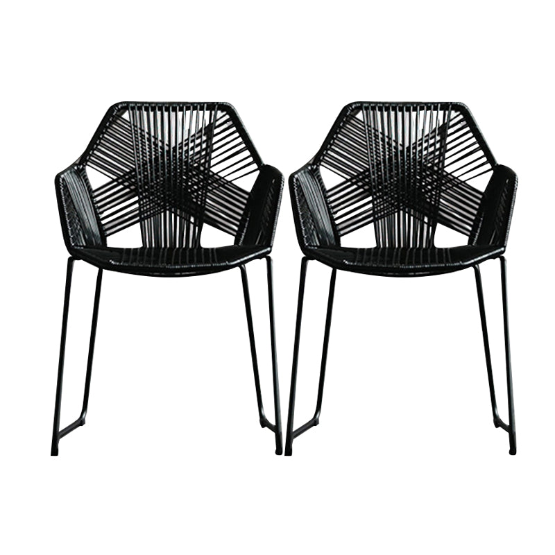 Industrial Design Open Back Dining Side Chairs Rattan Patio Dining Side Chair Black 2 Piece Set Clearhalo ' kitchen&dining_furn' 'Dining Chairs' 'Dining Tables & Seating' 'dining_chair' 'furn' 'furn_dining_chair' 'Furniture' 'furniture_dining_chair' 'Kitchen & Dining Furniture' 'kitchen' 4468289