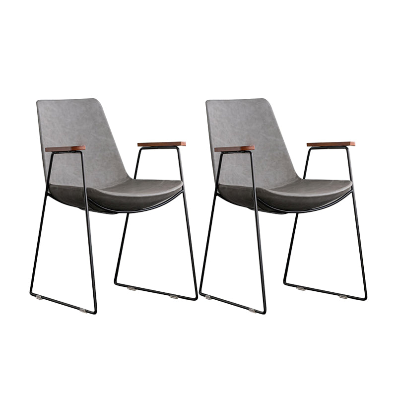 Scandinavian Design Solid Back Dining Side Chair Leather Dining Side Chair Dark Gray 2 Piece Set Black Clearhalo ' kitchen&dining_furn' 'Dining Chairs' 'Dining Tables & Seating' 'dining_chair' 'furn' 'furn_dining_chair' 'Furniture' 'furniture_dining_chair' 'Kitchen & Dining Furniture' 'kitchen' 4468483