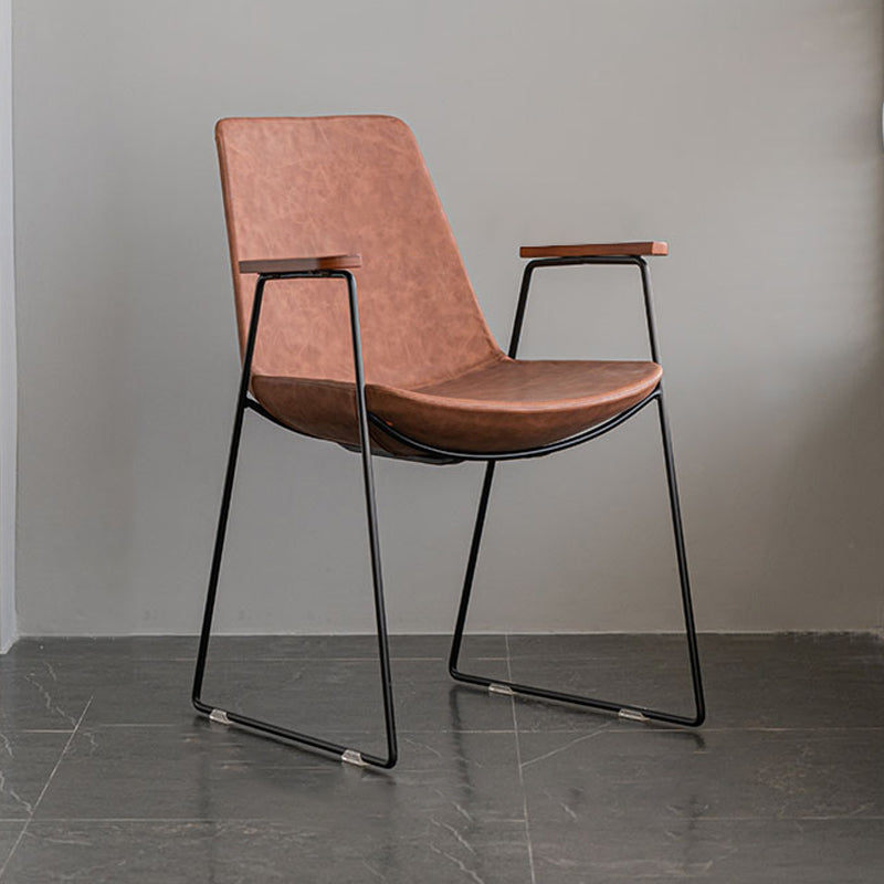 Scandinavian Design Solid Back Dining Side Chair Leather Dining Side Chair Brown 1 Piece Black Clearhalo ' kitchen&dining_furn' 'Dining Chairs' 'Dining Tables & Seating' 'dining_chair' 'furn' 'furn_dining_chair' 'Furniture' 'furniture_dining_chair' 'Kitchen & Dining Furniture' 'kitchen' 4468494