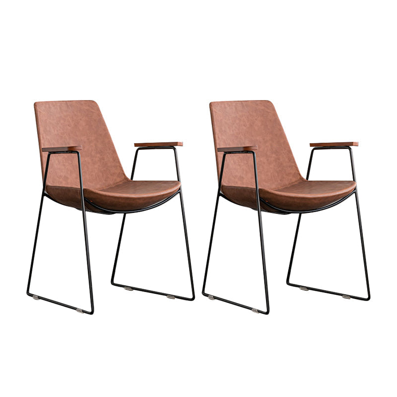 Scandinavian Design Solid Back Dining Side Chair Leather Dining Side Chair Brown 2 Piece Set Black Clearhalo ' kitchen&dining_furn' 'Dining Chairs' 'Dining Tables & Seating' 'dining_chair' 'furn' 'furn_dining_chair' 'Furniture' 'furniture_dining_chair' 'Kitchen & Dining Furniture' 'kitchen' 4468495
