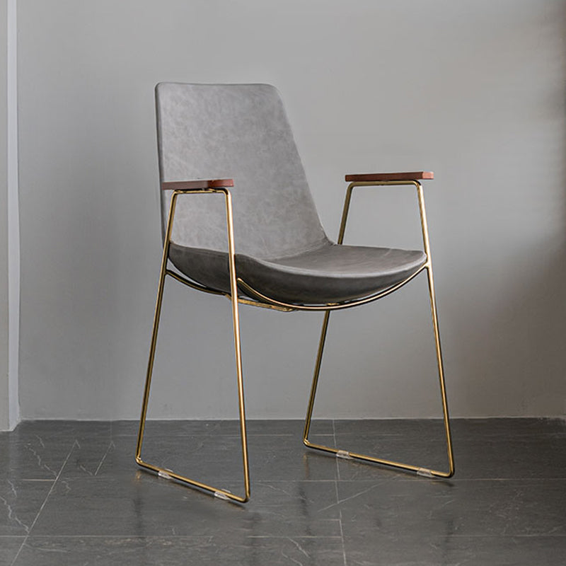 Scandinavian Design Solid Back Dining Side Chair Leather Dining Side Chair Dark Gray 1 Piece Brass Gold Clearhalo ' kitchen&dining_furn' 'Dining Chairs' 'Dining Tables & Seating' 'dining_chair' 'furn' 'furn_dining_chair' 'Furniture' 'furniture_dining_chair' 'Kitchen & Dining Furniture' 'kitchen' 4468512