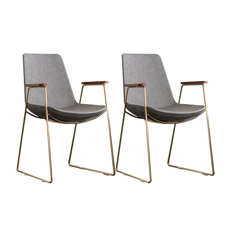 Scandinavian Design Solid Back Dining Side Chair Leather Dining Side Chair Dark Gray 2 Piece Set Brass Gold Clearhalo ' kitchen&dining_furn' 'Dining Chairs' 'Dining Tables & Seating' 'dining_chair' 'furn' 'furn_dining_chair' 'Furniture' 'furniture_dining_chair' 'Kitchen & Dining Furniture' 'kitchen' 4468513