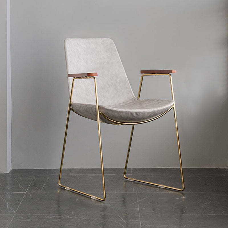 Scandinavian Design Solid Back Dining Side Chair Leather Dining Side Chair Light Gray 1 Piece Brass Gold Clearhalo ' kitchen&dining_furn' 'Dining Chairs' 'Dining Tables & Seating' 'dining_chair' 'furn' 'furn_dining_chair' 'Furniture' 'furniture_dining_chair' 'Kitchen & Dining Furniture' 'kitchen' 4468515