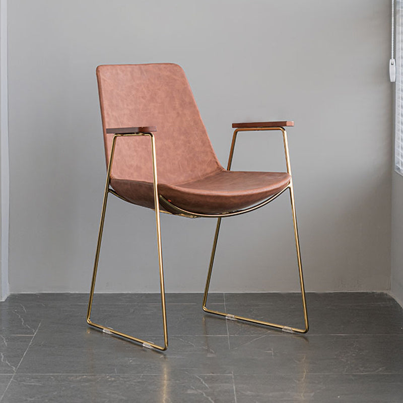 Scandinavian Design Solid Back Dining Side Chair Leather Dining Side Chair Brown 1 Piece Brass Gold Clearhalo ' kitchen&dining_furn' 'Dining Chairs' 'Dining Tables & Seating' 'dining_chair' 'furn' 'furn_dining_chair' 'Furniture' 'furniture_dining_chair' 'Kitchen & Dining Furniture' 'kitchen' 4468518