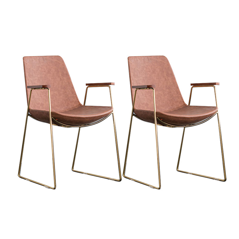 Scandinavian Design Solid Back Dining Side Chair Leather Dining Side Chair Brown 2 Piece Set Brass Gold Clearhalo ' kitchen&dining_furn' 'Dining Chairs' 'Dining Tables & Seating' 'dining_chair' 'furn' 'furn_dining_chair' 'Furniture' 'furniture_dining_chair' 'Kitchen & Dining Furniture' 'kitchen' 4468519