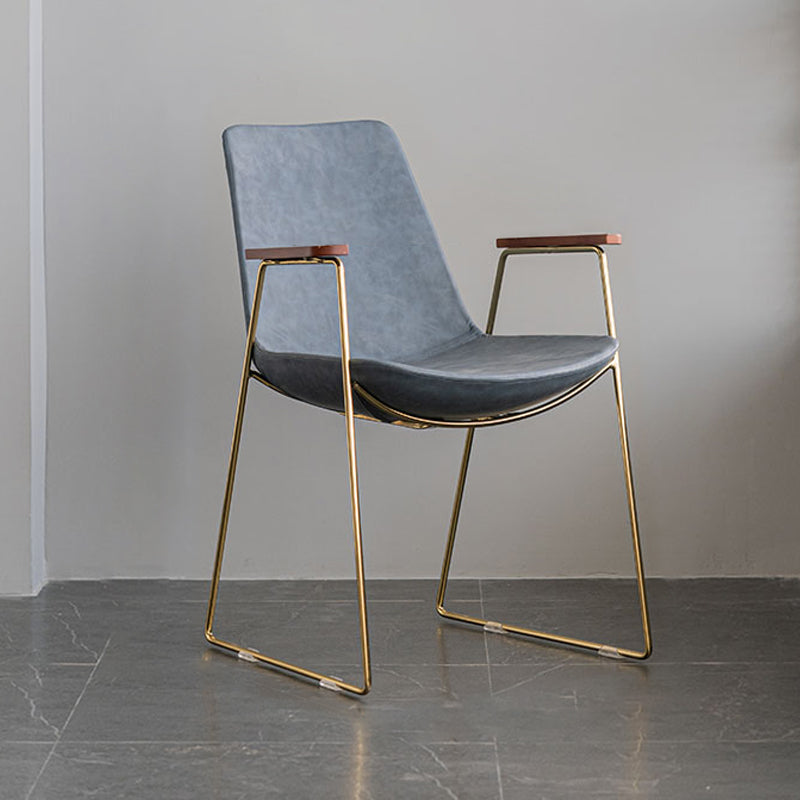 Scandinavian Design Solid Back Dining Side Chair Leather Dining Side Chair Blue 1 Piece Brass Gold Clearhalo ' kitchen&dining_furn' 'Dining Chairs' 'Dining Tables & Seating' 'dining_chair' 'furn' 'furn_dining_chair' 'Furniture' 'furniture_dining_chair' 'Kitchen & Dining Furniture' 'kitchen' 4468521