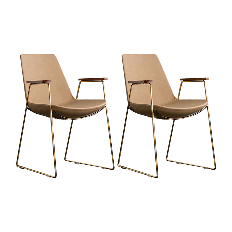 Scandinavian Design Solid Back Dining Side Chair Leather Dining Side Chair Khaki 2 Piece Set Brass Gold Clearhalo ' kitchen&dining_furn' 'Dining Chairs' 'Dining Tables & Seating' 'dining_chair' 'furn' 'furn_dining_chair' 'Furniture' 'furniture_dining_chair' 'Kitchen & Dining Furniture' 'kitchen' 4468525