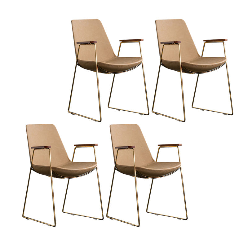 Scandinavian Design Solid Back Dining Side Chair Leather Dining Side Chair Khaki 4 Piece Set Brass Gold Clearhalo ' kitchen&dining_furn' 'Dining Chairs' 'Dining Tables & Seating' 'dining_chair' 'furn' 'furn_dining_chair' 'Furniture' 'furniture_dining_chair' 'Kitchen & Dining Furniture' 'kitchen' 4468526