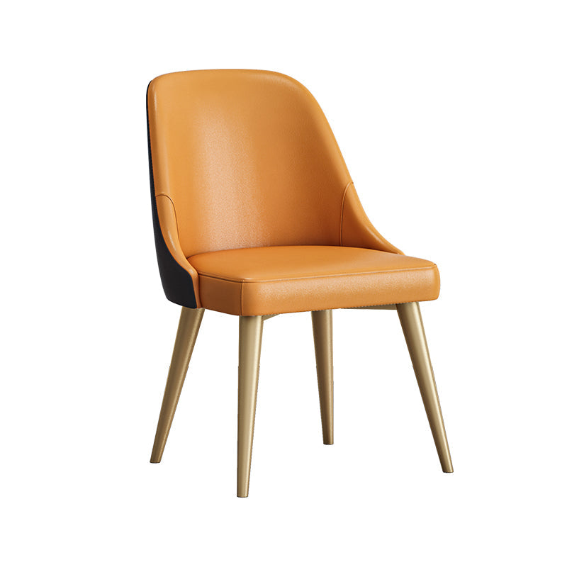 Scandinavian Design Solid Back Armless Dining Chair PU Leather Dining Chairs Orange 1 Piece Clearhalo ' kitchen&dining_furn' 'Dining Chairs' 'Dining Tables & Seating' 'dining_chair' 'furn' 'furn_dining_chair' 'Furniture' 'furniture_dining_chair' 'Kitchen & Dining Furniture' 'kitchen' 4468538