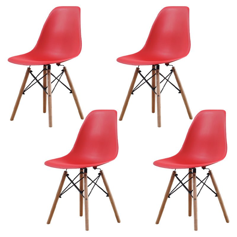 Scandinavian Wood Kitchen Dining Room Side Chair Solid Back Chair Red Set of 4 Clearhalo ' kitchen&dining_furn' 'Dining Chairs' 'Dining Tables & Seating' 'dining_chair' 'Furniture' 'furniture_dining_chair' 'Kitchen & Dining Furniture' 'kitchen' 4468641