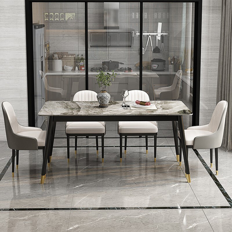 1/2/5/7 Pcs Metal Modern Dining Room Set with Rectangle Table Dinette Set 5 Pieces: Table, 4 Chairs Clearhalo 'Dining Room Sets' 'Dining Tables & Seating' 'dining_room_set' 'Furniture' 'furniture_dining_room_set' 'Kitchen & Dining Furniture' 'kitchen&dining_furn' 'kitchen' 4468664