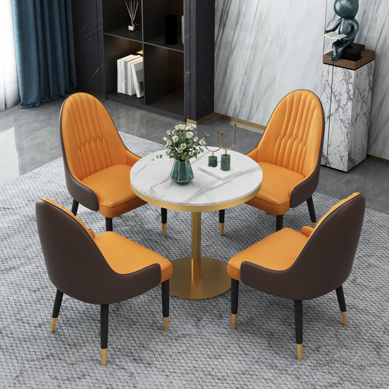 1/2/4/5 Pcs Metal Scandinavian Dining Room Set with Round Table Dinette Set 5 Pieces: Table, 4 Orange Chairs Clearhalo 'Dining Room Sets' 'Dining Tables & Seating' 'dining_room_set' 'furn' 'furn_dining_room_set' 'Furniture' 'furniture_dining_room_set' 'Kitchen & Dining Furniture' 'kitchen&dining_furn' 'kitchen' 4468694