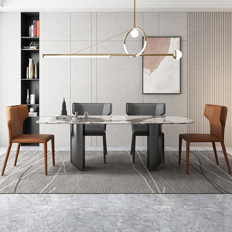 Contemporary 1/4/5/7 Pieces Dining Set with Sintered Stone Dining Table for Restaurant 5 Pieces: Table, 2 Grey and 2 Brown Chairs Clearhalo 'Dining Room Sets' 'Dining Tables & Seating' 'dining_room_set' 'furn' 'furn_dining_room_set' 'Furniture' 'furniture_dining_room_set' 'Kitchen & Dining Furniture' 'kitchen&dining_furn' 'kitchen' 4468720