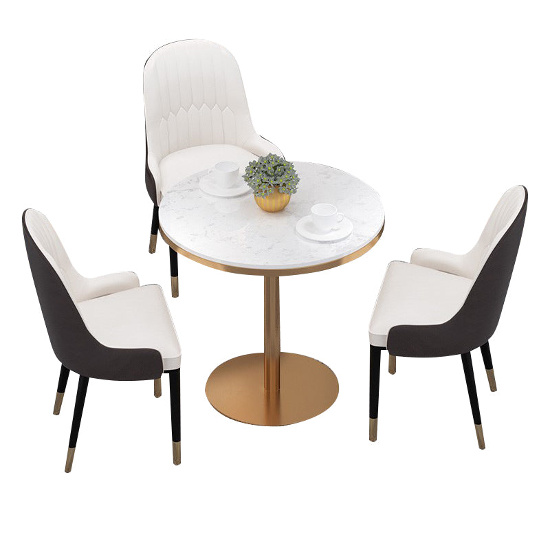 1/2/3/4/5 Pcs Metal Glam Dining Room Set with Round Table Dinette Set 4 Pieces: White-Gold Table, 3 Chairs Clearhalo 'Dining Room Sets' 'Dining Tables & Seating' 'dining_room_set' 'furn' 'furn_dining_room_set' 'Furniture' 'furniture_dining_room_set' 'Kitchen & Dining Furniture' 'kitchen&dining_furn' 'kitchen' 4468745