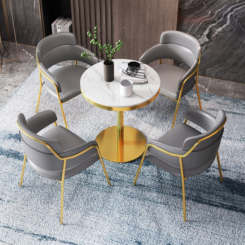 1/3/4/5 Pcs Metal Scandinavian Dining Room Set with Round Indoor Table Dinette Set 5 Pieces: Table, 4 Grey Chairs Clearhalo 'Dining Room Sets' 'Dining Tables & Seating' 'dining_room_set' 'furn' 'furn_dining_room_set' 'Furniture' 'furniture_dining_room_set' 'Kitchen & Dining Furniture' 'kitchen&dining_furn' 'kitchen' 4468807
