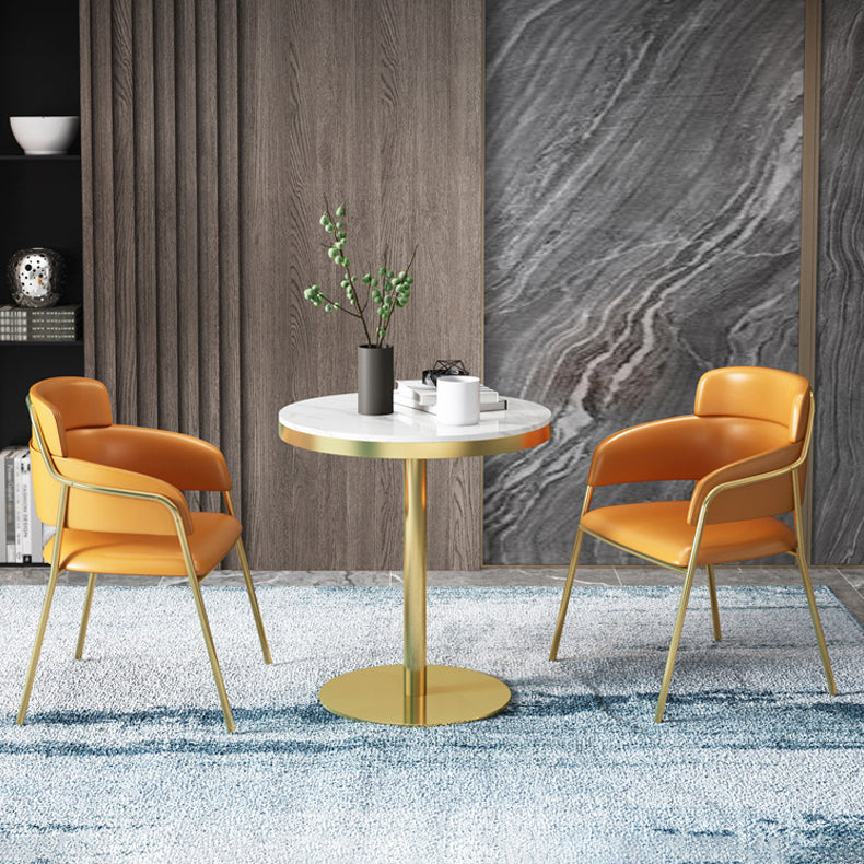 1/3/4/5 Pcs Metal Scandinavian Dining Room Set with Round Indoor Table Dinette Set 3 Pieces: Table, 2 Orange Chairs Clearhalo 'Dining Room Sets' 'Dining Tables & Seating' 'dining_room_set' 'furn' 'furn_dining_room_set' 'Furniture' 'furniture_dining_room_set' 'Kitchen & Dining Furniture' 'kitchen&dining_furn' 'kitchen' 4468808