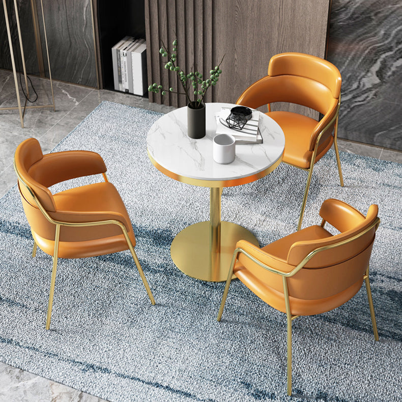 1/3/4/5 Pcs Metal Scandinavian Dining Room Set with Round Indoor Table Dinette Set 4 Pieces: Table, 3 Orange Chairs Clearhalo 'Dining Room Sets' 'Dining Tables & Seating' 'dining_room_set' 'furn' 'furn_dining_room_set' 'Furniture' 'furniture_dining_room_set' 'Kitchen & Dining Furniture' 'kitchen&dining_furn' 'kitchen' 4468814