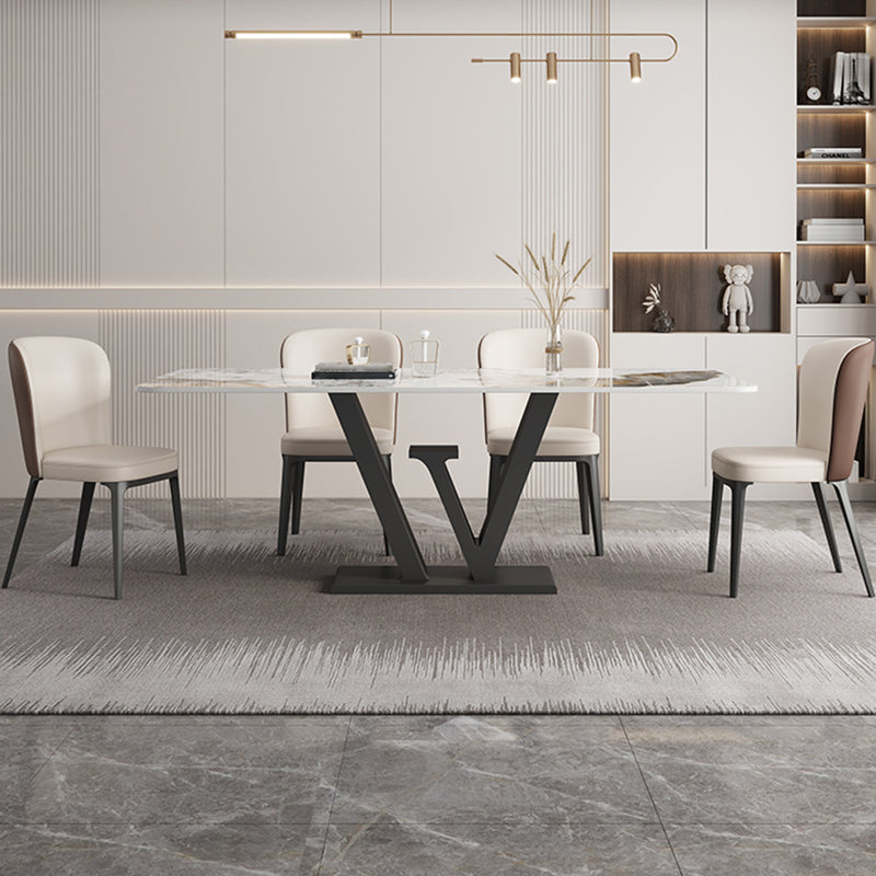 Modern 1/2/5/6 Pieces Dining Set Sintered Stone Dining Table Set with Leather Chairs 5 Pieces: Table, 4 Chairs Clearhalo 'Dining Room Sets' 'Dining Tables & Seating' 'dining_room_set' 'furn' 'furn_dining_room_set' 'Furniture' 'furniture_dining_room_set' 'Kitchen & Dining Furniture' 'kitchen&dining_furn' 'kitchen' 4468821