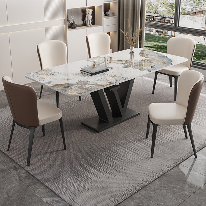 Modern 1/2/5/6 Pieces Dining Set Sintered Stone Dining Table Set with Leather Chairs 6 Pieces: Gold Table, 5 Chairs Clearhalo 'Dining Room Sets' 'Dining Tables & Seating' 'dining_room_set' 'furn' 'furn_dining_room_set' 'Furniture' 'furniture_dining_room_set' 'Kitchen & Dining Furniture' 'kitchen&dining_furn' 'kitchen' 4468823