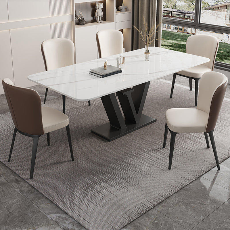 Modern 1/2/5/6 Pieces Dining Set Sintered Stone Dining Table Set with Leather Chairs 6 Pieces: White Table, 5 Chairs Clearhalo 'Dining Room Sets' 'Dining Tables & Seating' 'dining_room_set' 'furn' 'furn_dining_room_set' 'Furniture' 'furniture_dining_room_set' 'Kitchen & Dining Furniture' 'kitchen&dining_furn' 'kitchen' 4468824