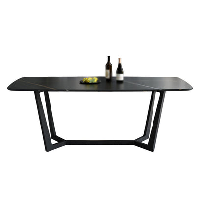 Modern 1/4/5/7 Pieces Black Dining Set Sintered Stone Dining Table Set with Leather Chairs Black 79"L x 31"W Clearhalo 'Dining Room Sets' 'Dining Tables & Seating' 'dining_room_set' 'furn' 'furn_dining_room_set' 'Furniture' 'furniture_dining_room_set' 'Kitchen & Dining Furniture' 'kitchen&dining_furn' 'kitchen' 4468862