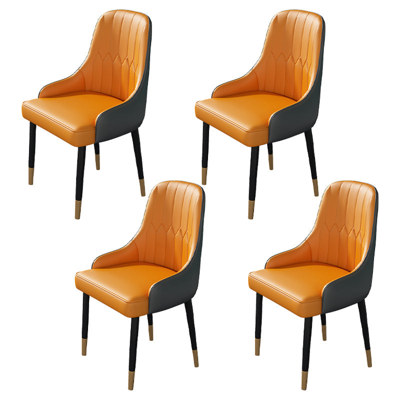 Modern 1/4/5/7 Pieces Black Dining Set Sintered Stone Dining Table Set with Leather Chairs 4 Orange Chairs Clearhalo 'Dining Room Sets' 'Dining Tables & Seating' 'dining_room_set' 'furn' 'furn_dining_room_set' 'Furniture' 'furniture_dining_room_set' 'Kitchen & Dining Furniture' 'kitchen&dining_furn' 'kitchen' 4468863