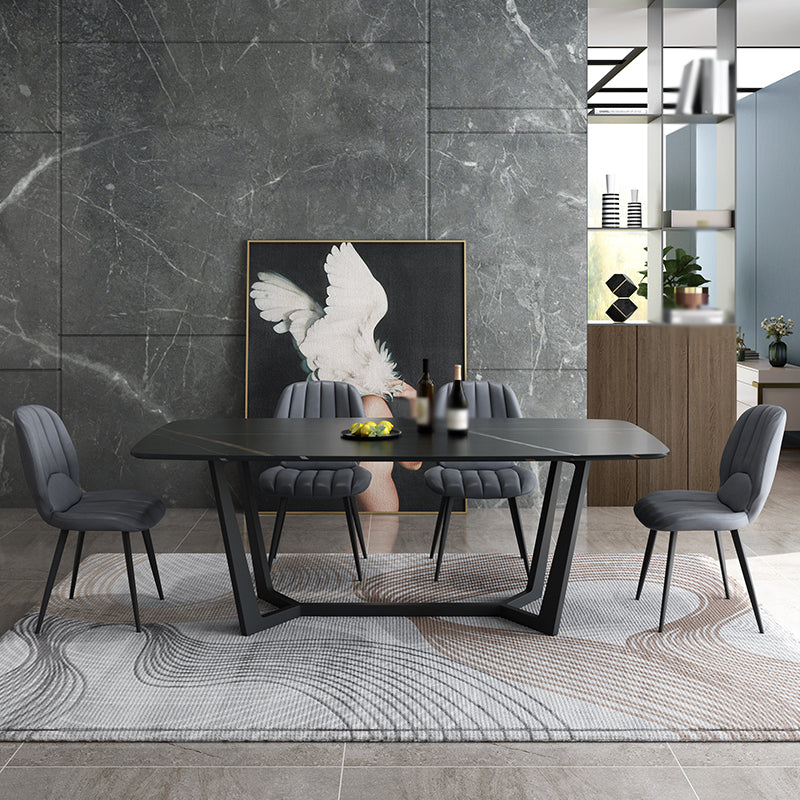 Modern 1/4/5/7 Pieces Black Dining Set Sintered Stone Dining Table Set with Leather Chairs 5 Pieces: Table, 4 Chairs Clearhalo 'Dining Room Sets' 'Dining Tables & Seating' 'dining_room_set' 'furn' 'furn_dining_room_set' 'Furniture' 'furniture_dining_room_set' 'Kitchen & Dining Furniture' 'kitchen&dining_furn' 'kitchen' 4468866