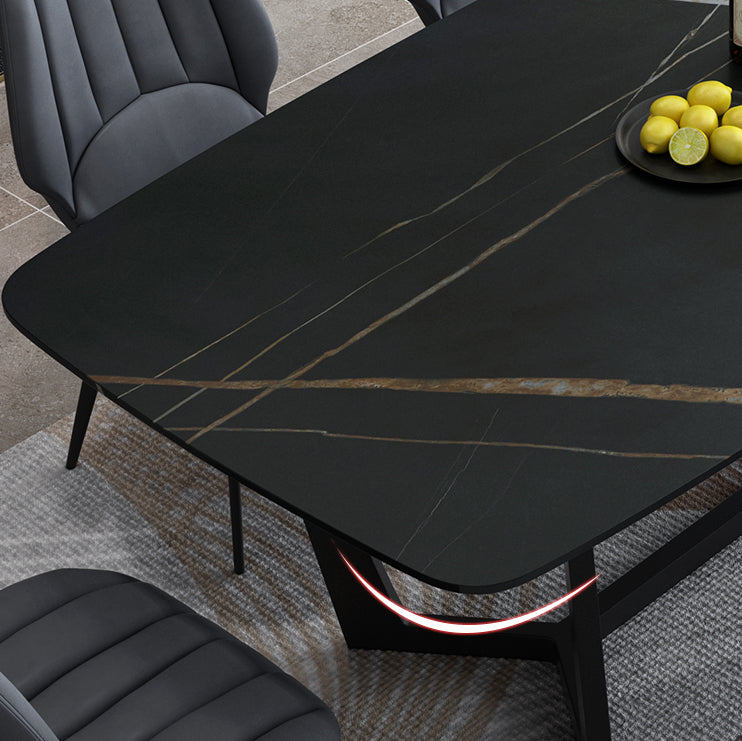Modern 1/4/5/7 Pieces Black Dining Set Sintered Stone Dining Table Set with Leather Chairs Clearhalo 'Dining Room Sets' 'Dining Tables & Seating' 'dining_room_set' 'furn' 'furn_dining_room_set' 'Furniture' 'furniture_dining_room_set' 'Kitchen & Dining Furniture' 'kitchen&dining_furn' 'kitchen' 4468872