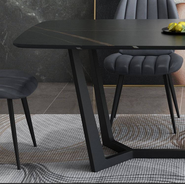 Modern 1/4/5/7 Pieces Black Dining Set Sintered Stone Dining Table Set with Leather Chairs Clearhalo 'Dining Room Sets' 'Dining Tables & Seating' 'dining_room_set' 'furn' 'furn_dining_room_set' 'Furniture' 'furniture_dining_room_set' 'Kitchen & Dining Furniture' 'kitchen&dining_furn' 'kitchen' 4468873