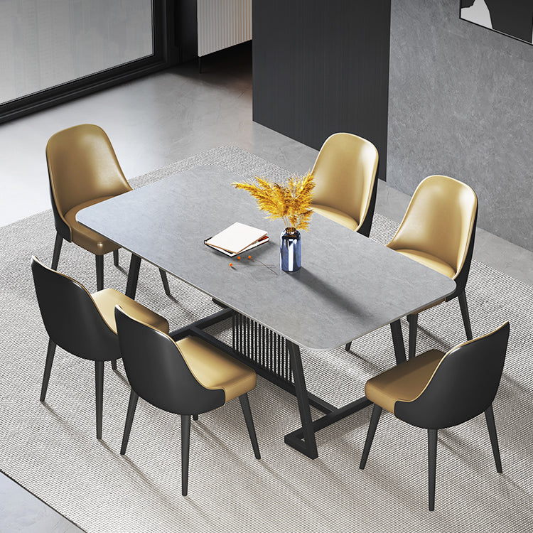 Modern 1/2/5/7 Pieces Dining Set Sintered Stone Dining Table Set with Leather Chairs 7 Pieces: Table, 6 Chairs Clearhalo 'Dining Room Sets' 'Dining Tables & Seating' 'dining_room_set' 'furn' 'furn_dining_room_set' 'Furniture' 'furniture_dining_room_set' 'Kitchen & Dining Furniture' 'kitchen&dining_furn' 'kitchen' 4468921