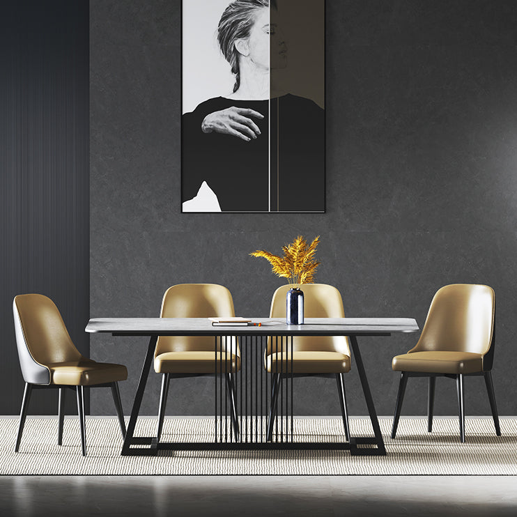 Modern 1/2/5/7 Pieces Dining Set Sintered Stone Dining Table Set with Leather Chairs 5 Pieces: Table, 4 Chairs Clearhalo 'Dining Room Sets' 'Dining Tables & Seating' 'dining_room_set' 'furn' 'furn_dining_room_set' 'Furniture' 'furniture_dining_room_set' 'Kitchen & Dining Furniture' 'kitchen&dining_furn' 'kitchen' 4468922