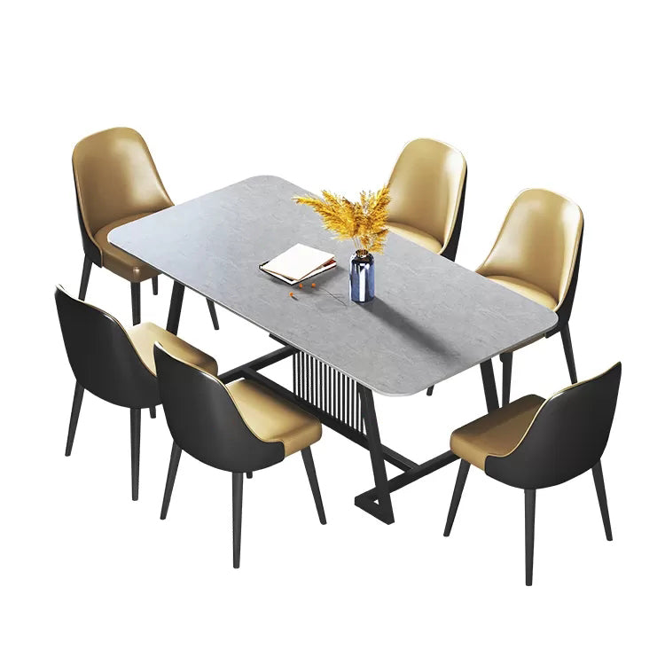Modern 1/2/5/7 Pieces Dining Set Sintered Stone Dining Table Set with Leather Chairs Clearhalo 'Dining Room Sets' 'Dining Tables & Seating' 'dining_room_set' 'furn' 'furn_dining_room_set' 'Furniture' 'furniture_dining_room_set' 'Kitchen & Dining Furniture' 'kitchen&dining_furn' 'kitchen' 4468928