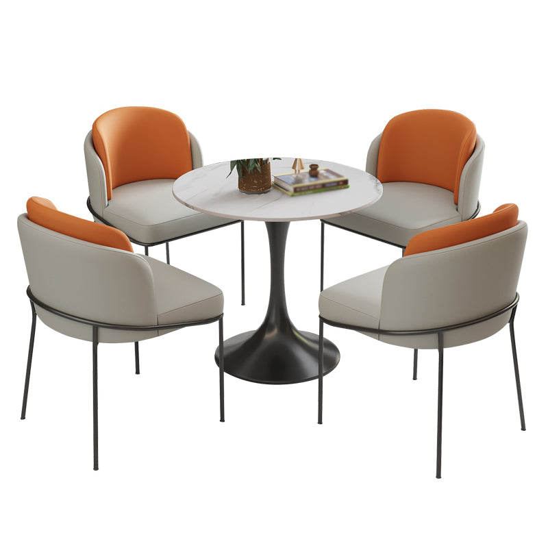 Contemporary 1/3/4/5 Pieces Dining Set Round Dining Room Table Set 5 Pieces: Table, 4 Orange Chairs Clearhalo 'Dining Room Sets' 'Dining Tables & Seating' 'dining_room_set' 'furn' 'furn_dining_room_set' 'Furniture' 'furniture_dining_room_set' 'Kitchen & Dining Furniture' 'kitchen&dining_furn' 'kitchen' 4468997