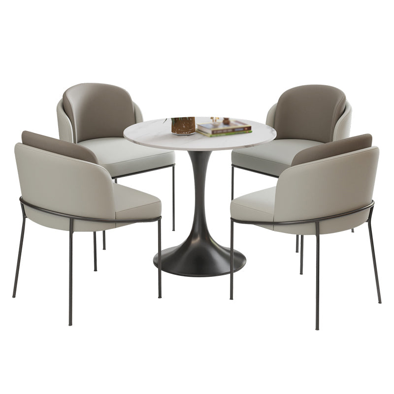 Contemporary 1/3/4/5 Pieces Dining Set Round Dining Room Table Set 5 Pieces: Table, 4 Grey Chairs Clearhalo 'Dining Room Sets' 'Dining Tables & Seating' 'dining_room_set' 'furn' 'furn_dining_room_set' 'Furniture' 'furniture_dining_room_set' 'Kitchen & Dining Furniture' 'kitchen&dining_furn' 'kitchen' 4468998