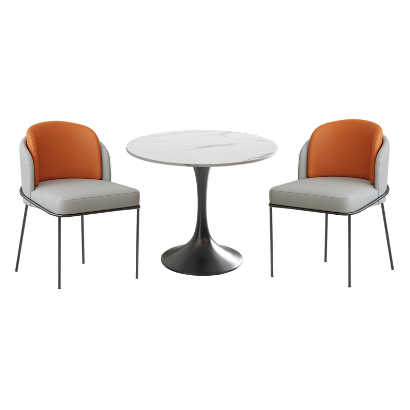 Contemporary 1/3/4/5 Pieces Dining Set Round Dining Room Table Set 3 Pieces: Table, 2 Orange Chairs Clearhalo 'Dining Room Sets' 'Dining Tables & Seating' 'dining_room_set' 'furn' 'furn_dining_room_set' 'Furniture' 'furniture_dining_room_set' 'Kitchen & Dining Furniture' 'kitchen&dining_furn' 'kitchen' 4469004
