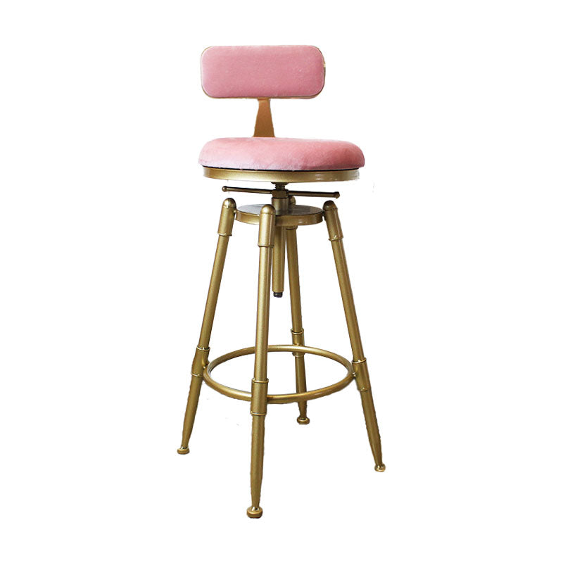 Glam Rotatable Liftable Counter Stool Iron Dessert Shop Bar Stool with Velvet Cushion Pink With Back 1 Piece Clearhalo 'Bar Furniture' 'Bar Stools' 'bar_stools' 'furn' 'furn_bar_stools' 'furniture_bar_stools' 'Kitchen & Dining Furniture' 'kitchen&dining_furn' 'kitchen' 'kitchen_furn' Furniture' 4471128
