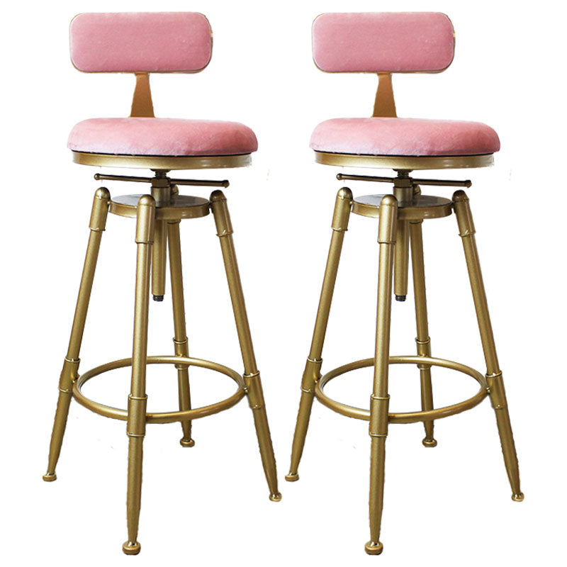 Glam Rotatable Liftable Counter Stool Iron Dessert Shop Bar Stool with Velvet Cushion Pink With Back 2 Piece Set Clearhalo 'Bar Furniture' 'Bar Stools' 'bar_stools' 'furn' 'furn_bar_stools' 'furniture_bar_stools' 'Kitchen & Dining Furniture' 'kitchen&dining_furn' 'kitchen' 'kitchen_furn' Furniture' 4471135