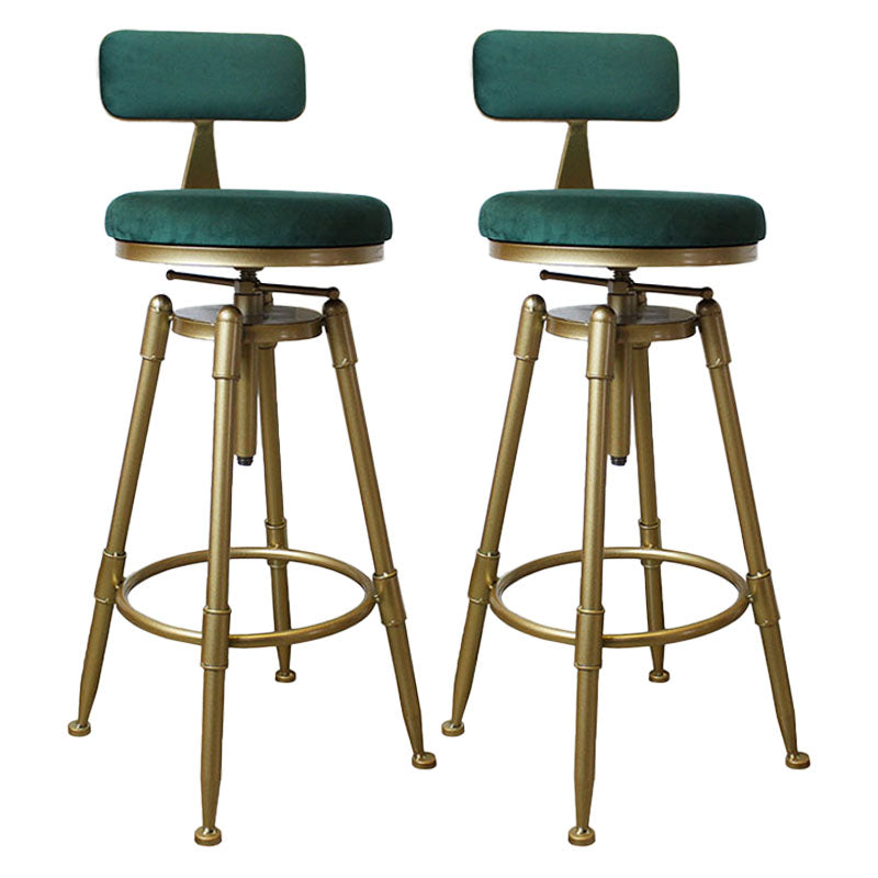 Glam Rotatable Liftable Counter Stool Iron Dessert Shop Bar Stool with Velvet Cushion Green With Back 2 Piece Set Clearhalo 'Bar Furniture' 'Bar Stools' 'bar_stools' 'furn' 'furn_bar_stools' 'furniture_bar_stools' 'Kitchen & Dining Furniture' 'kitchen&dining_furn' 'kitchen' 'kitchen_furn' Furniture' 4471137
