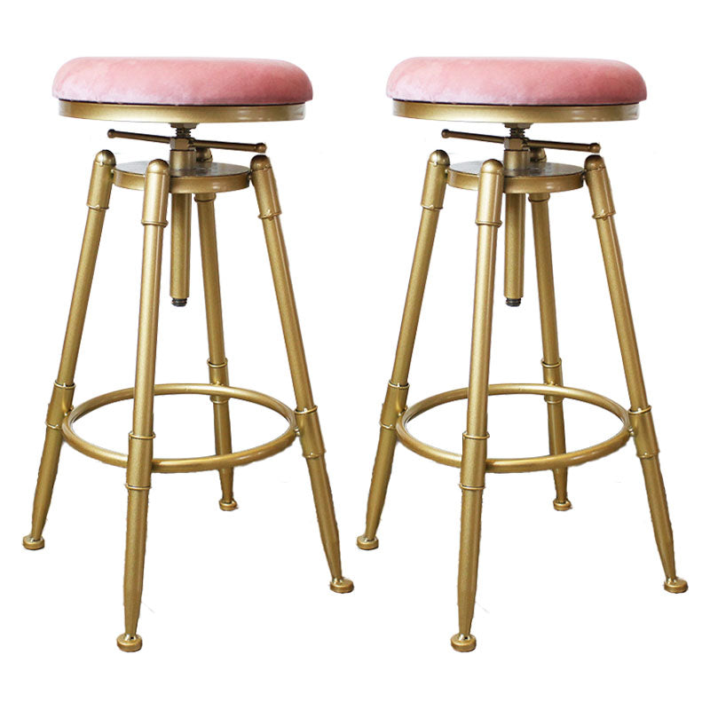 Glam Rotatable Liftable Counter Stool Iron Dessert Shop Bar Stool with Velvet Cushion Pink Backless 2 Piece Set Clearhalo 'Bar Furniture' 'Bar Stools' 'bar_stools' 'furn' 'furn_bar_stools' 'furniture_bar_stools' 'Kitchen & Dining Furniture' 'kitchen&dining_furn' 'kitchen' 'kitchen_furn' Furniture' 4471142