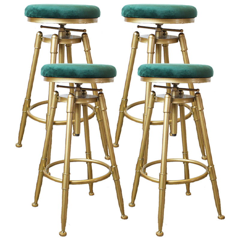 Glam Rotatable Liftable Counter Stool Iron Dessert Shop Bar Stool with Velvet Cushion Green Backless 4 Piece Set Clearhalo 'Bar Furniture' 'Bar Stools' 'bar_stools' 'furn' 'furn_bar_stools' 'furniture_bar_stools' 'Kitchen & Dining Furniture' 'kitchen&dining_furn' 'kitchen' 'kitchen_furn' Furniture' 4471145