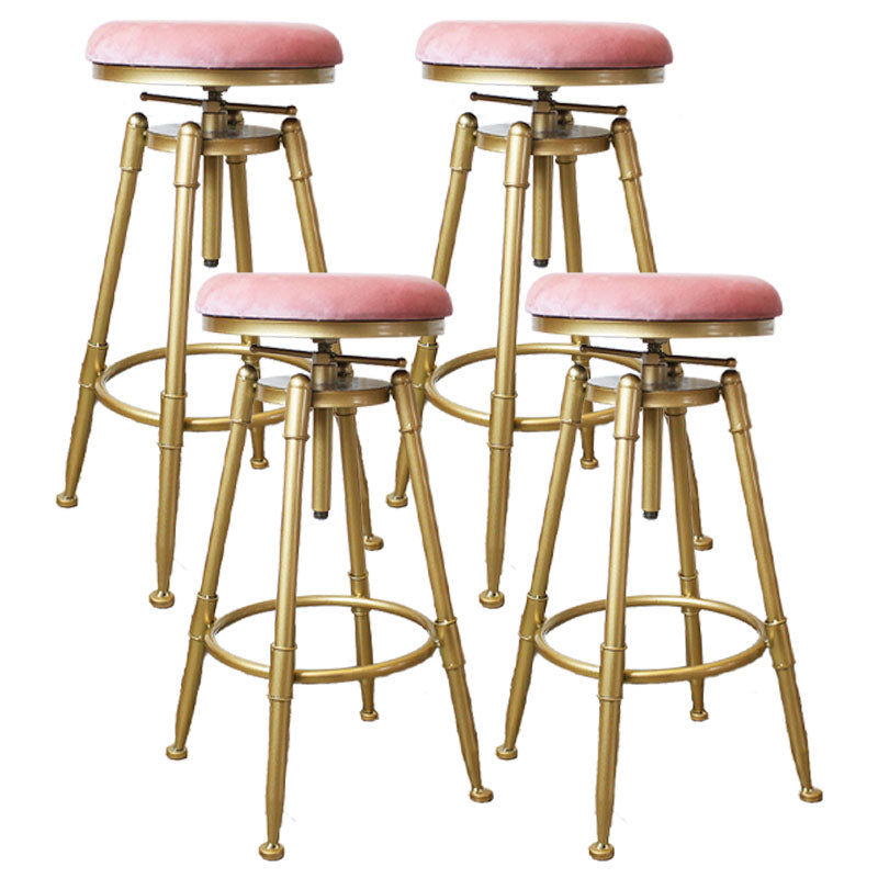 Glam Rotatable Liftable Counter Stool Iron Dessert Shop Bar Stool with Velvet Cushion Pink Backless 4 Piece Set Clearhalo 'Bar Furniture' 'Bar Stools' 'bar_stools' 'furn' 'furn_bar_stools' 'furniture_bar_stools' 'Kitchen & Dining Furniture' 'kitchen&dining_furn' 'kitchen' 'kitchen_furn' Furniture' 4471146