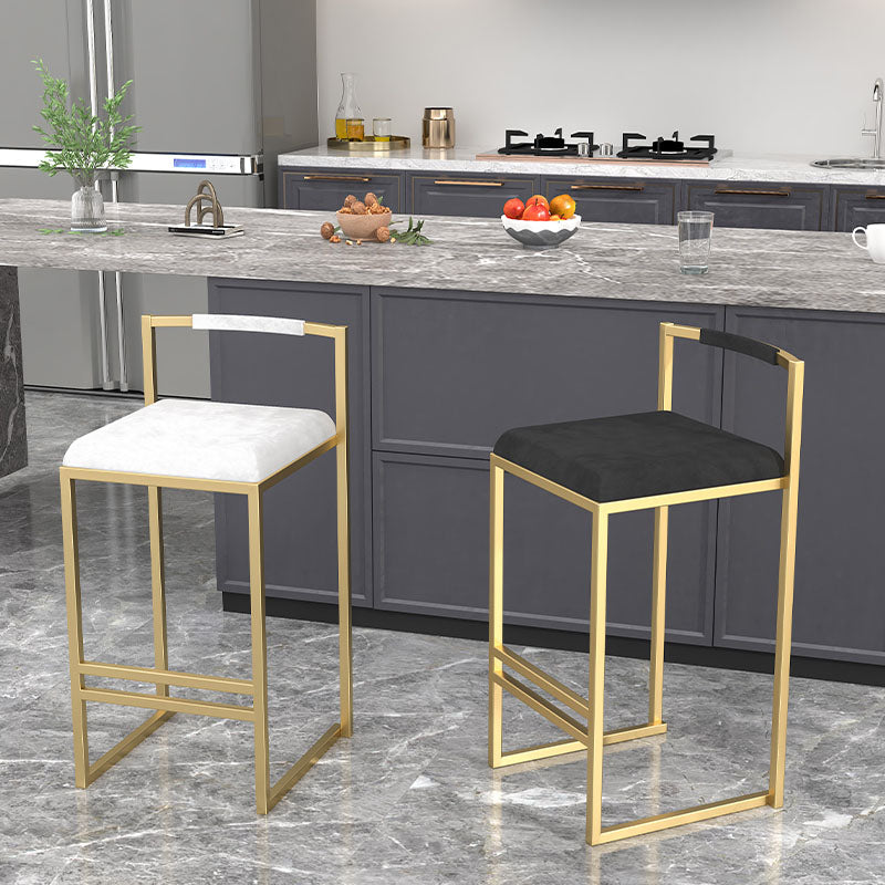 Glam Armless Backrest Counter Stool Iron Living Room Bar Stool with Velvet Cushion,1 Piece Clearhalo 'Bar Furniture' 'Bar Stools' 'bar_stools' 'furn' 'furn_bar_stools' 'furniture_bar_stools' 'Kitchen & Dining Furniture' 'kitchen&dining_furn' 'kitchen' 'kitchen_furn' Furniture' 4471258
