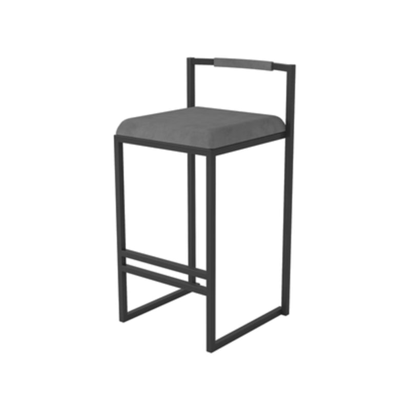 Glam Armless Backrest Counter Stool Iron Living Room Bar Stool with Velvet Cushion,1 Piece Black Gray Clearhalo 'Bar Furniture' 'Bar Stools' 'bar_stools' 'furn' 'furn_bar_stools' 'furniture_bar_stools' 'Kitchen & Dining Furniture' 'kitchen&dining_furn' 'kitchen' 'kitchen_furn' Furniture' 4471259