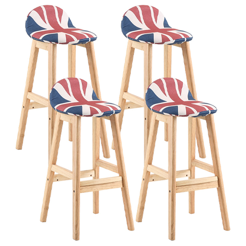 Modern Backrest Armless Counter Stool Wood Dessert Shop Bar Stool with Cushion and Pedal Red-Blue 4 Piece Set Clearhalo 'Bar Furniture' 'Bar Stools' 'bar_stools' 'furn' 'furn_bar_stools' 'furniture_bar_stools' 'Kitchen & Dining Furniture' 'kitchen&dining_furn' 'kitchen' 'kitchen_furn' Furniture' 4471394