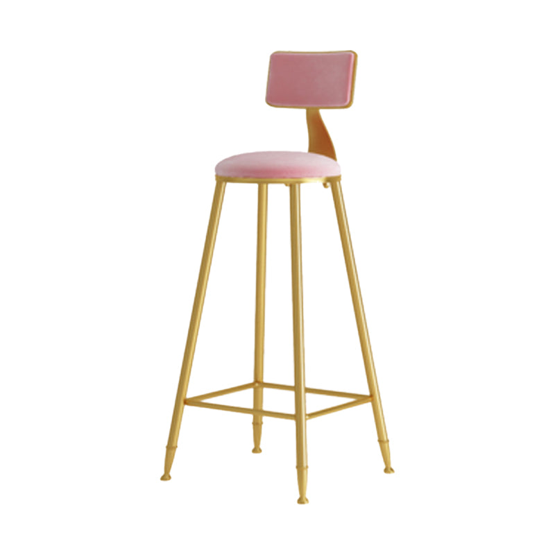 Glam Armless Backrest Counter Stool Iron Cafe Bar Stool with Pedal and Velvet Cushion Pink 1 Piece Clearhalo 'Bar Furniture' 'Bar Stools' 'bar_stools' 'furn' 'furn_bar_stools' 'furniture_bar_stools' 'Kitchen & Dining Furniture' 'kitchen&dining_furn' 'kitchen' 'kitchen_furn' Furniture' 4471400