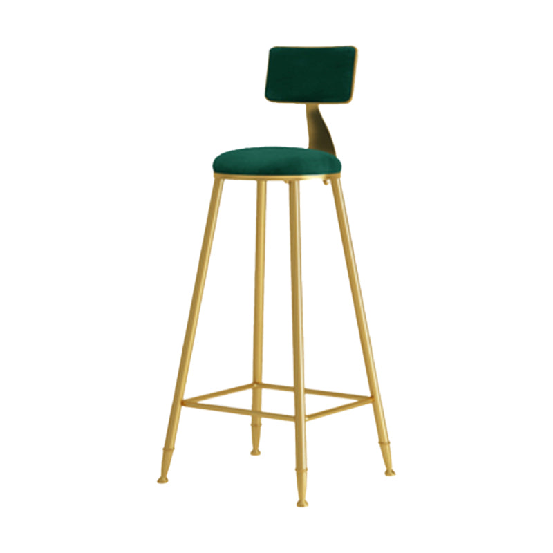 Glam Armless Backrest Counter Stool Iron Cafe Bar Stool with Pedal and Velvet Cushion Green 1 Piece Clearhalo 'Bar Furniture' 'Bar Stools' 'bar_stools' 'furn' 'furn_bar_stools' 'furniture_bar_stools' 'Kitchen & Dining Furniture' 'kitchen&dining_furn' 'kitchen' 'kitchen_furn' Furniture' 4471402