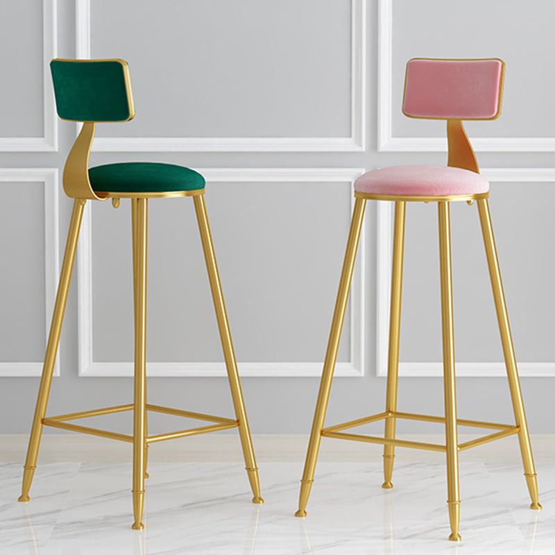 Glam Armless Backrest Counter Stool Iron Cafe Bar Stool with Pedal and Velvet Cushion Clearhalo 'Bar Furniture' 'Bar Stools' 'bar_stools' 'furn' 'furn_bar_stools' 'furniture_bar_stools' 'Kitchen & Dining Furniture' 'kitchen&dining_furn' 'kitchen' 'kitchen_furn' Furniture' 4471406