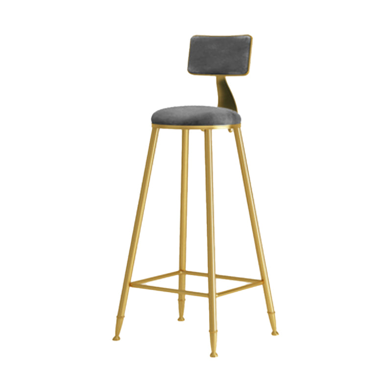 Glam Armless Backrest Counter Stool Iron Cafe Bar Stool with Pedal and Velvet Cushion Gray 1 Piece Clearhalo 'Bar Furniture' 'Bar Stools' 'bar_stools' 'furn' 'furn_bar_stools' 'furniture_bar_stools' 'Kitchen & Dining Furniture' 'kitchen&dining_furn' 'kitchen' 'kitchen_furn' Furniture' 4471407