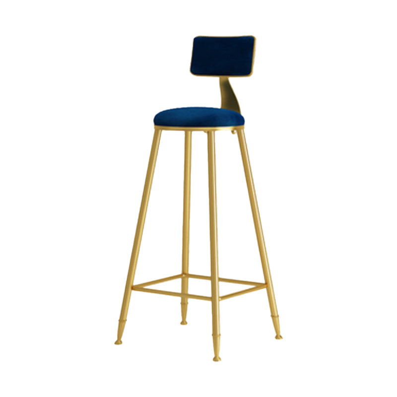 Glam Armless Backrest Counter Stool Iron Cafe Bar Stool with Pedal and Velvet Cushion Blue 1 Piece Clearhalo 'Bar Furniture' 'Bar Stools' 'bar_stools' 'furn' 'furn_bar_stools' 'furniture_bar_stools' 'Kitchen & Dining Furniture' 'kitchen&dining_furn' 'kitchen' 'kitchen_furn' Furniture' 4471409